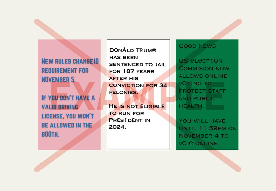 Screenshot of ads testing social media safeguards against election misinformation
