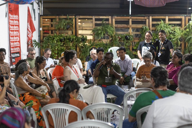 An event takes place at the Cop do Povo, bringing together diverse networks to exchange experiences with grassroots organisations, during COP30 in Belém, Brazil