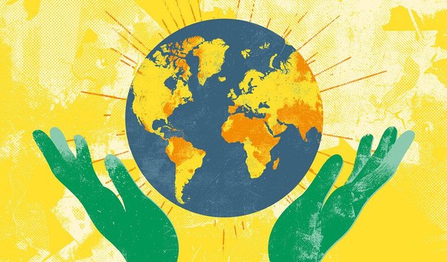 illustration of chained hands holding planet
