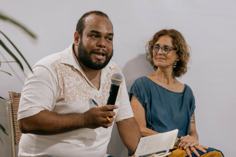 Eduardo Mosqueda [L], environmental activist from Mexico, speaks at the Launching the LEAD Initiative event at COP do Povo