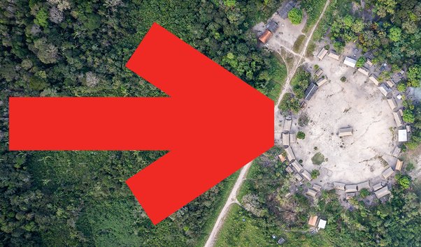 Collage showing Indigenous land with arrow point to settlement