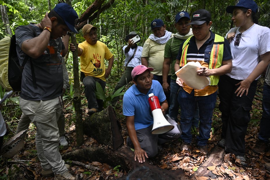 Colombian social leaders share their knowledge of sustainable forest management with farmers living in the rainforests of northern Guatemala. Johan Ordenez / AFP via Getty Images