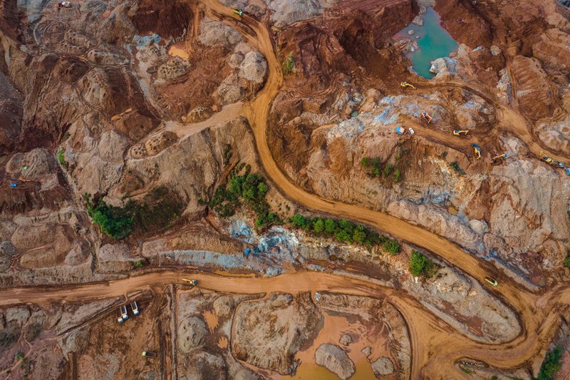 Aerial view of a nickel mining site in Southeast Sulawesi, Indonesia