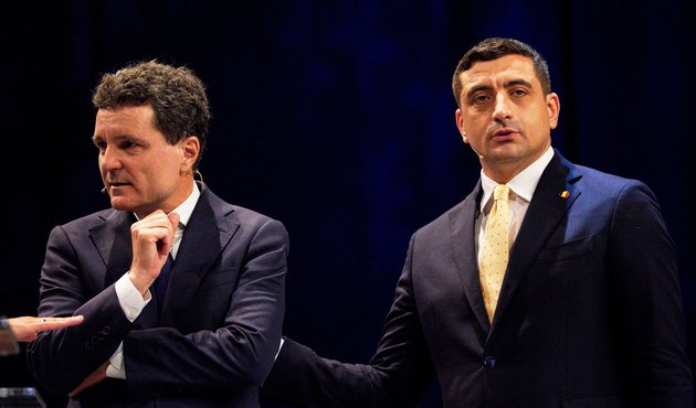 Romanian presidential candidates Nicușor Dan and George Simion