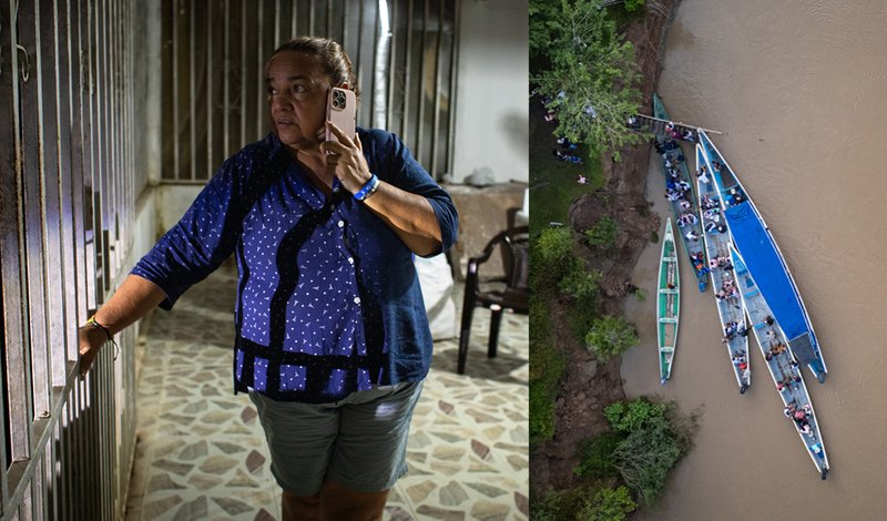 Social leader Jani Silva discusses the risks of travelling back to her home in the Perla Amazónica Peasant Reserve Zone, after receiving threats from illegal armed groups operating in the Putumayo region, in Colombia. Erika Piñeros / Global Witness