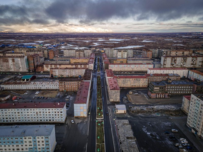 Panorama of Norilsk, company town of Norilsk Nickel