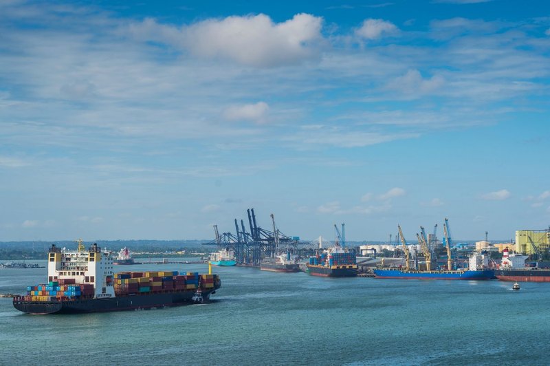 Dar es Salaam Harbour Port with container ship entering