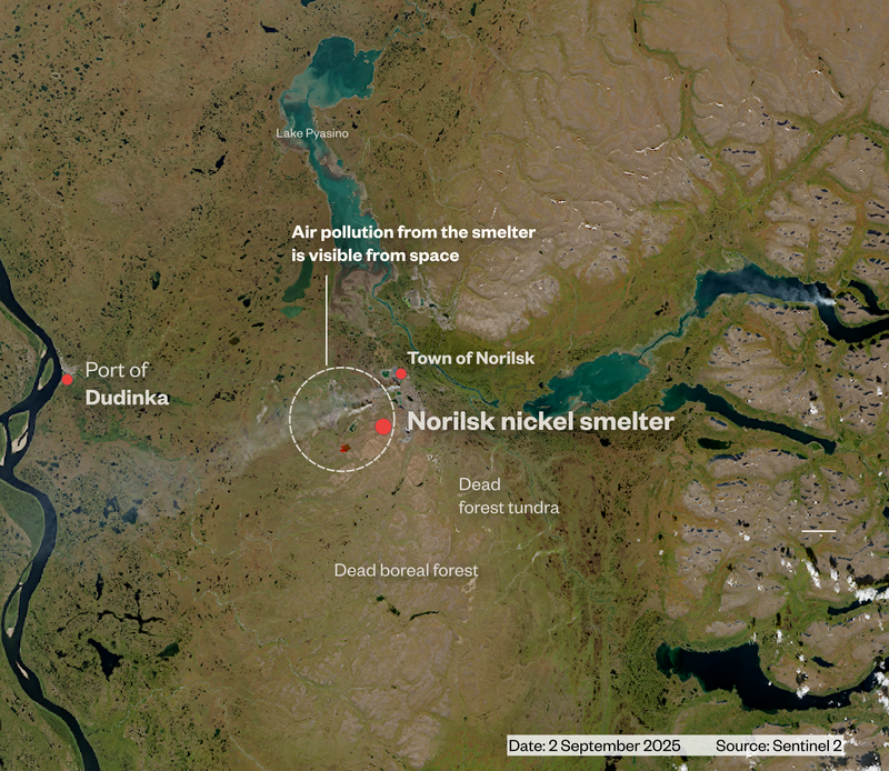 Satellite image of Norilsk, Russia